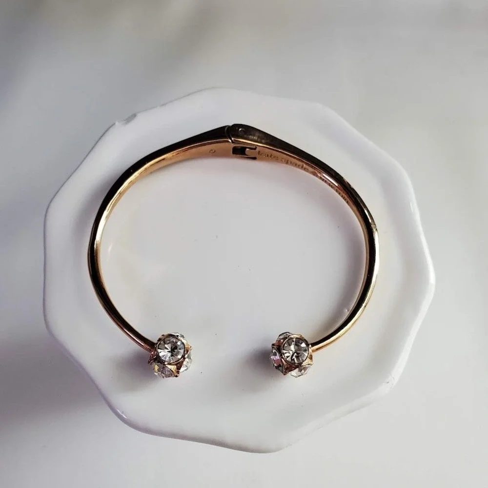 Kate Spade Lady Marmalade Gold Tone Crystal Disco Ball Hinge Cuff Bracelet - Picture 6 of 7